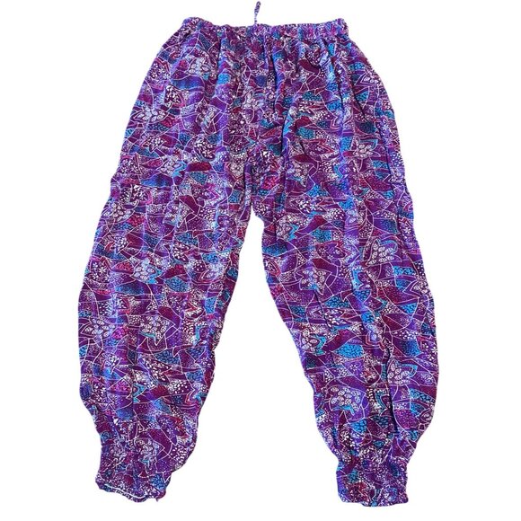 Miss Euro Style Free Size Purple Boho Elastic Waist Pants Vibrant Abstract Print - Picture 7 of 7